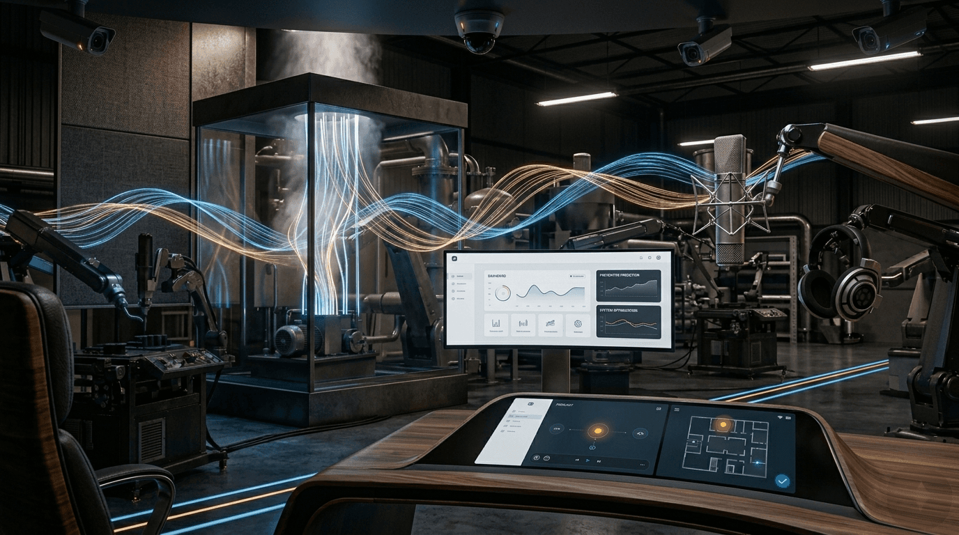 Flowing sound waves streaming into a live conversation dashboard.
